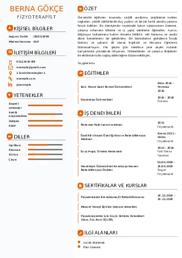 Fizyoterapist Cv Örnekleri cv indir